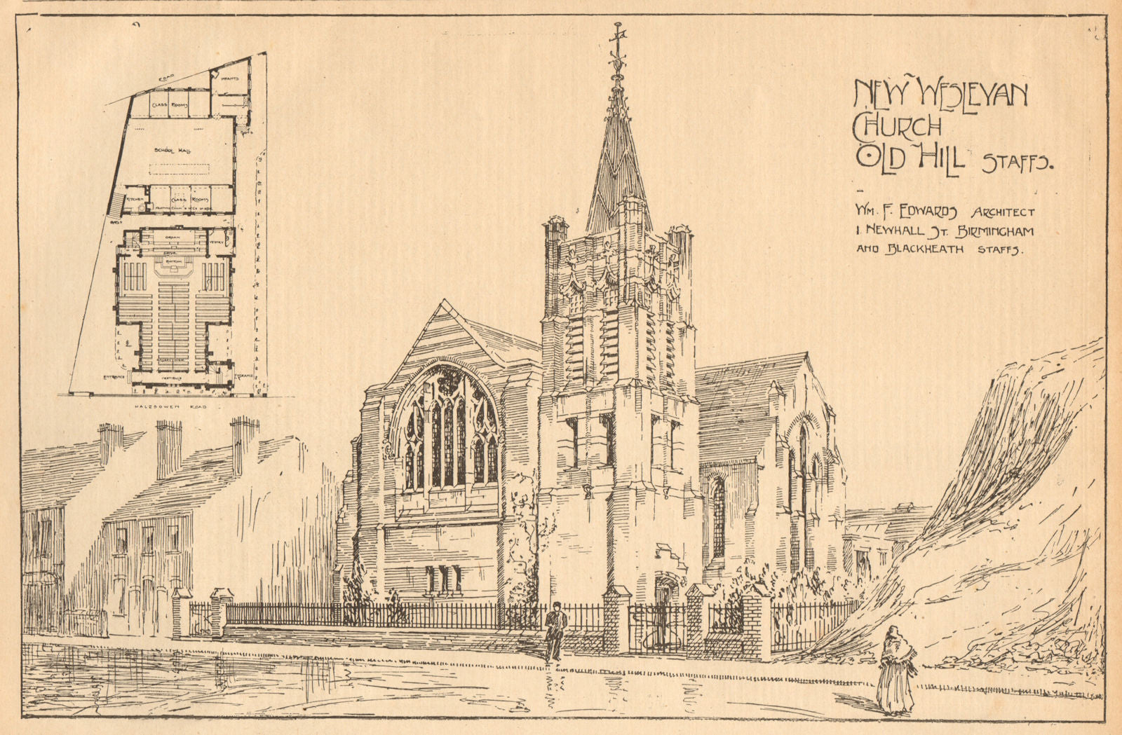 Wesleyan church, Old Hill, Cradley Heath. Halesowen Road. Staffordshire 1904